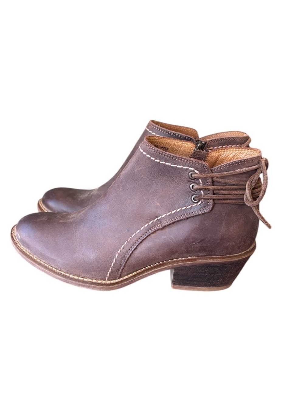 Sofft Aleah Brown Leather Ankle Boots Block Heel Size 8.5 EU 40